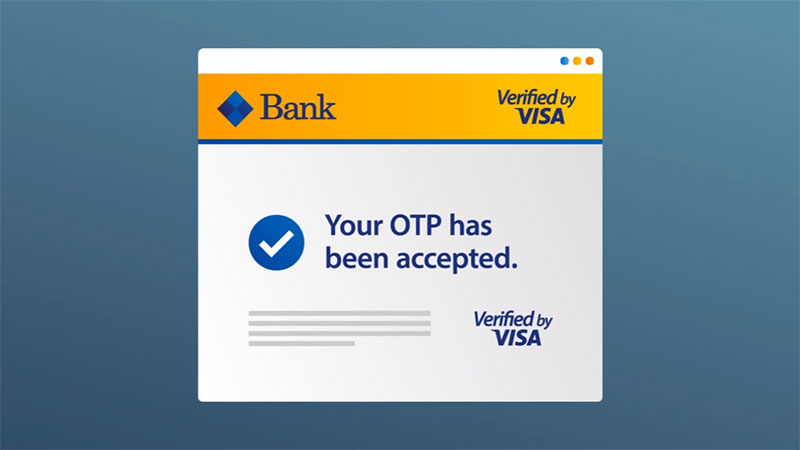 Webpage showing that the One Time Password has been accepted for a safe purchase online